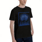 Men's Black T-Shirt with Blue Palm Leaf Design, Soft Cotton, Casual Wear for Summer or Gift