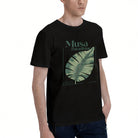 Men's Black Musa Paradisiaca Leaf T-Shirt, Tropical Botanical Design, Soft Cotton, Perfect for Summer Outfits