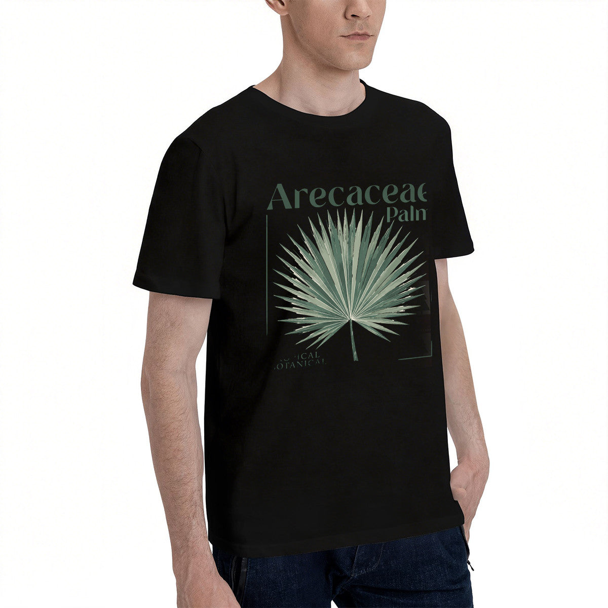Unisex Black T-Shirt with Arecaceae Palm Leaf Design, Soft Cotton, Perfect for Casual Wear or Gift