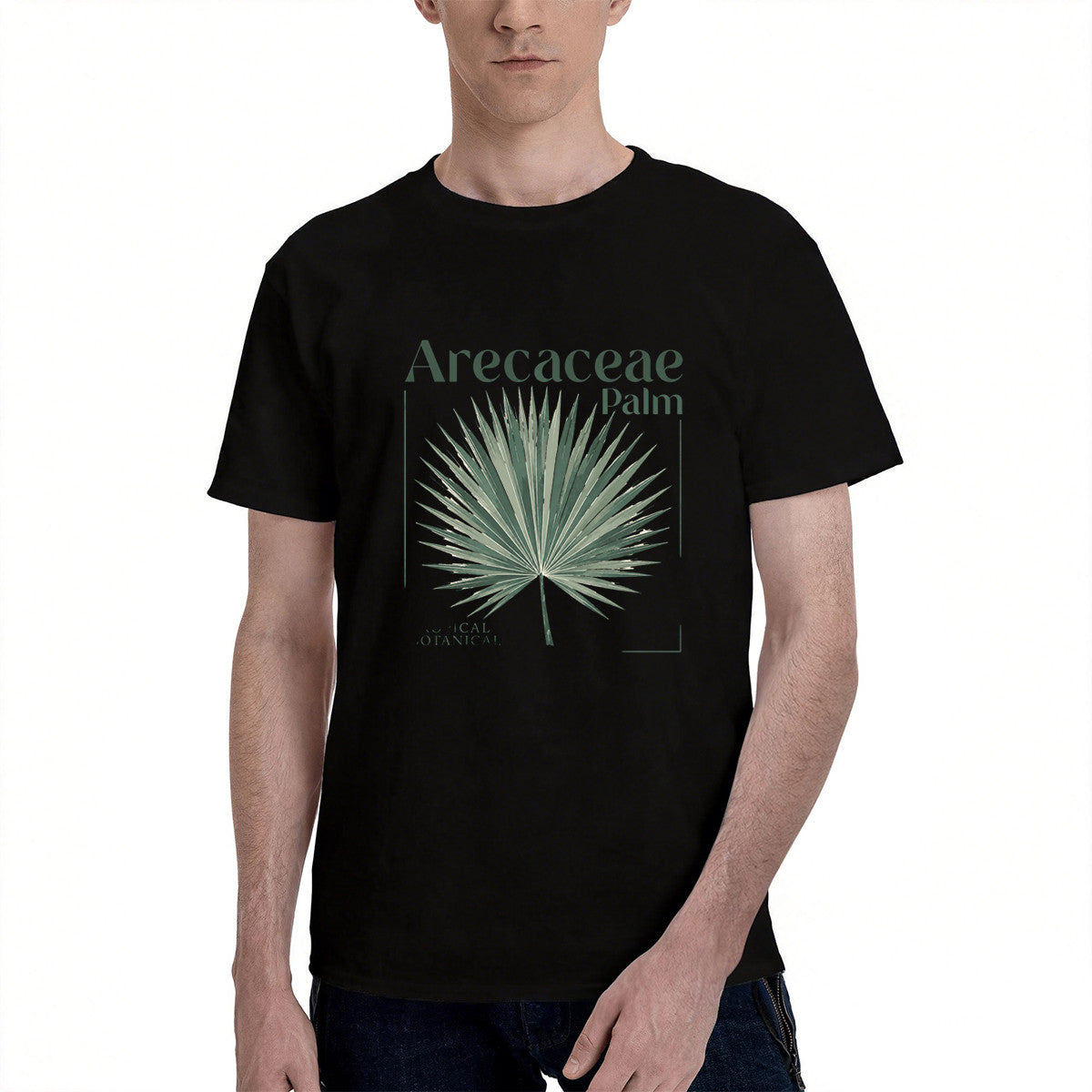 Unisex Black T-Shirt with Arecaceae Palm Leaf Design, Soft Cotton, Perfect for Casual Wear or Gift