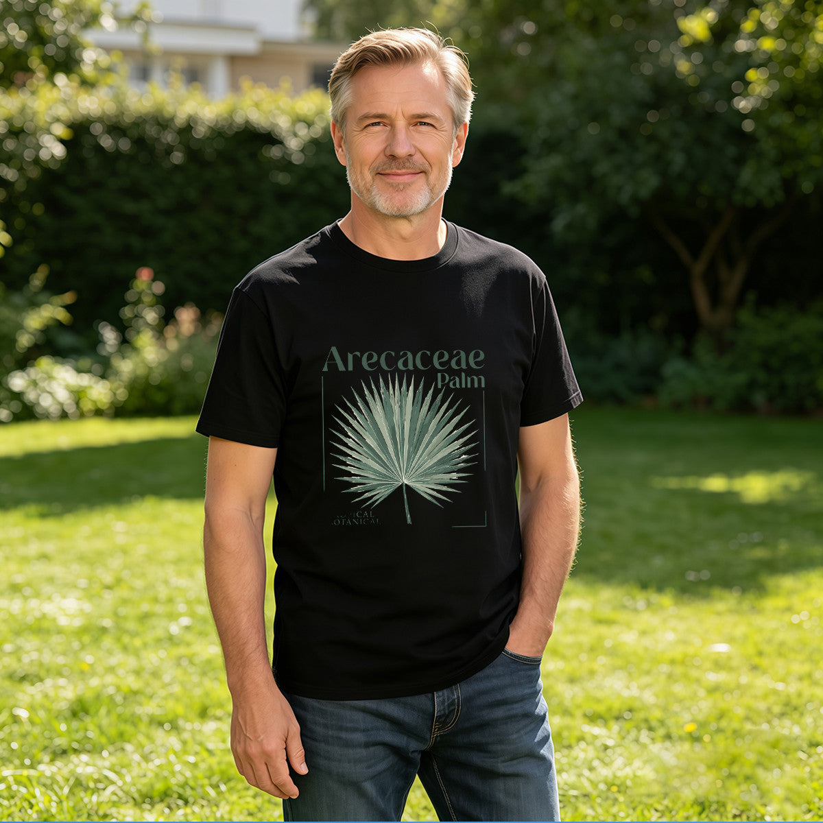 Unisex Black T-Shirt with Arecaceae Palm Leaf Design, Soft Cotton, Perfect for Casual Wear or Gift
