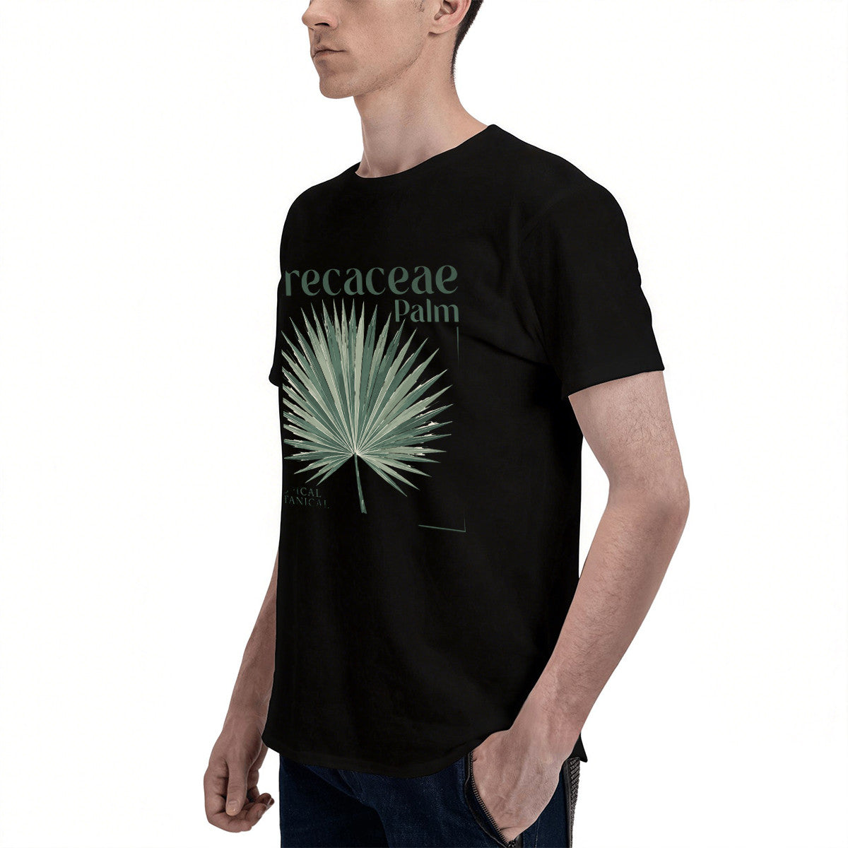 Unisex Black T-Shirt with Arecaceae Palm Leaf Design, Soft Cotton, Perfect for Casual Wear or Gift