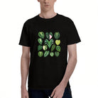 Men's Black T-Shirt with Vibrant Tropical Leaf Print, Soft Cotton Material, Perfect for Casual Wear or Gift