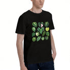 Men's Black T-Shirt with Vibrant Tropical Leaf Print, Soft Cotton Material, Perfect for Casual Wear or Gift