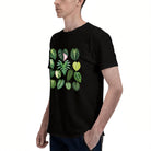 Men's Black T-Shirt with Vibrant Tropical Leaf Print, Soft Cotton Material, Perfect for Casual Wear or Gift