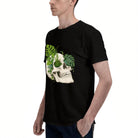 Men's Black T-Shirt with Unique Skull and Green Leaves Design, Soft Cotton Material, Perfect for Casual Wear or Gift