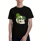 Men's Black T-Shirt with Unique Skull and Green Leaves Design, Soft Cotton Material, Perfect for Casual Wear or Gift