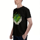 Men's Black T-Shirt with Surreal Skeleton Hands Holding Green Leaves Design, Soft Cotton Material, Perfect for Nature Lovers