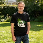 Men's Black T-Shirt with Unique Skull and Green Leaves Design, Soft Cotton Material, Perfect for Casual Wear or Gift