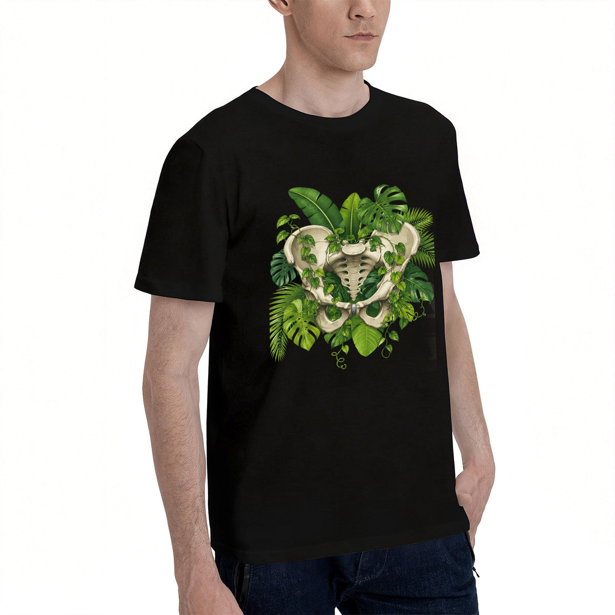 Unisex Black T-Shirt with Unique Tropical Pelvis Design, Soft Cotton Material, Perfect for Casual Wear or Gift