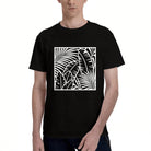 Men's Black Tropical Palm Leaf Graphic T-Shirt, Soft Cotton, Casual Summer Wear or Gift