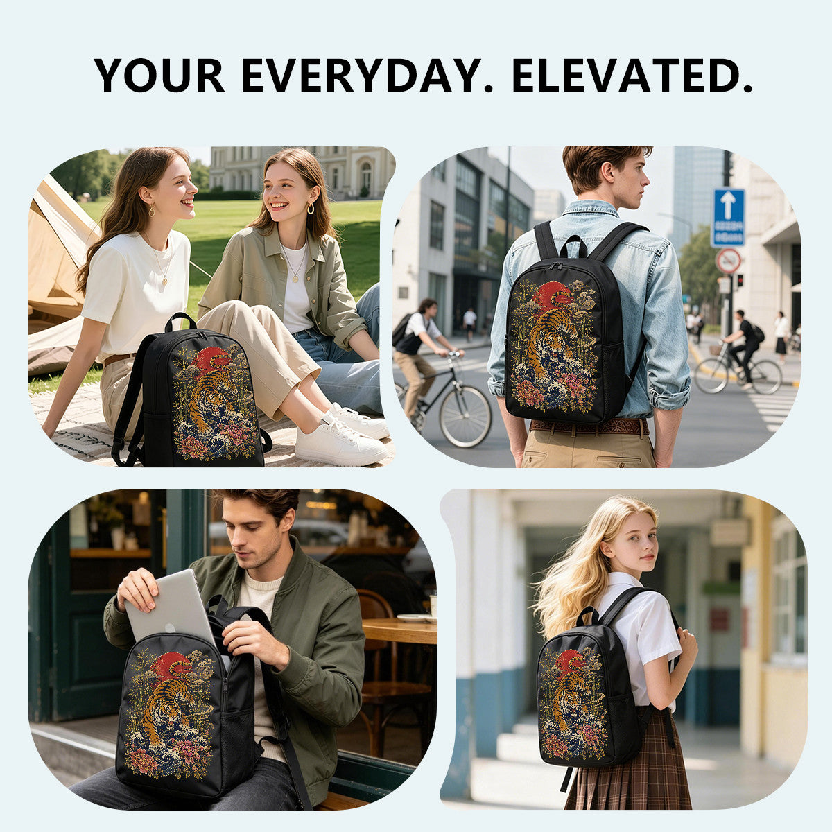 Tiger Japanese Art Backpack High-Density Weave Campus Commute Ready