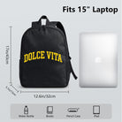 Dolce Vita Black Backpack with Yellow Arch Text, Durable High-Density Weave for Campus & Commute