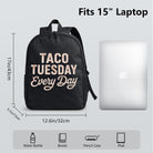 Black Backpack with Taco Tuesday Every Day Print, Durable High-Density Weave for Campus & Commute