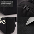 Black Backpack with But First Coffee Design, Durable High-Density Weave for Campus & Commute