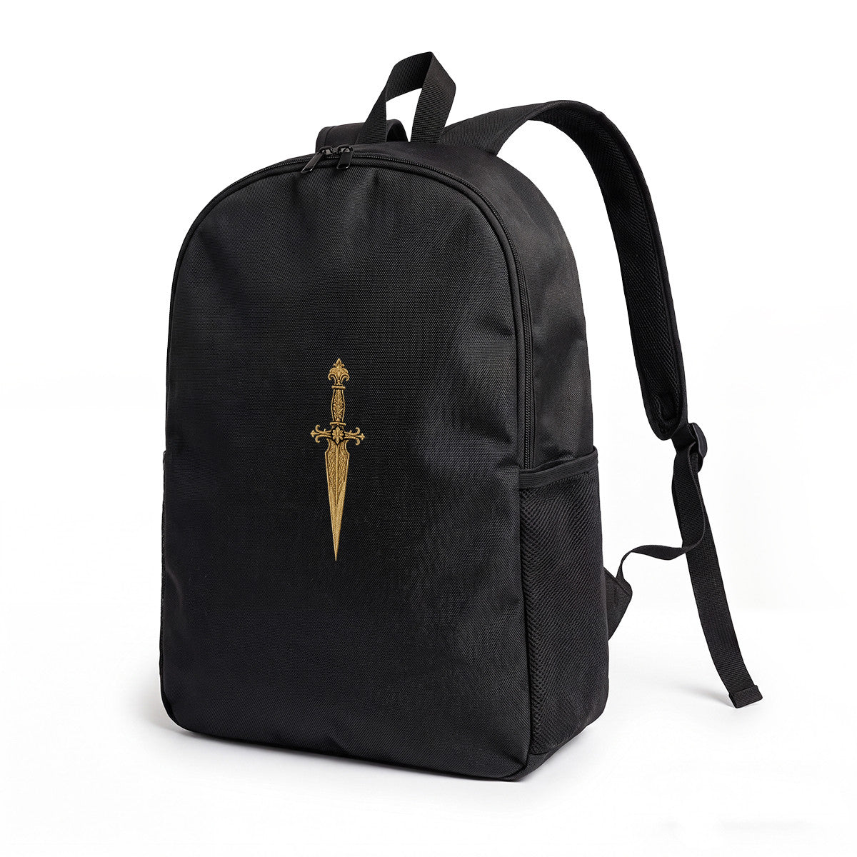 Black Dagger Embroidery Backpack, Durable High-Density Weave, Campus & Commute Ready