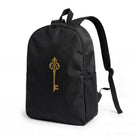 Black Backpack with Golden Key Embroidery, Durable High-Density Weave for Campus & Commute