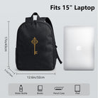 Black Backpack with Golden Key Embroidery, Durable High-Density Weave for Campus & Commute