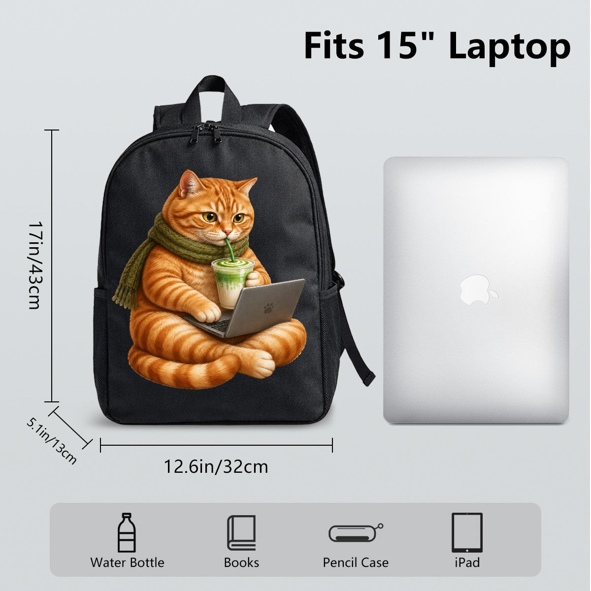 Cat Laptop Beverage Backpack with High-Density Weave, Campus & Commute Ready