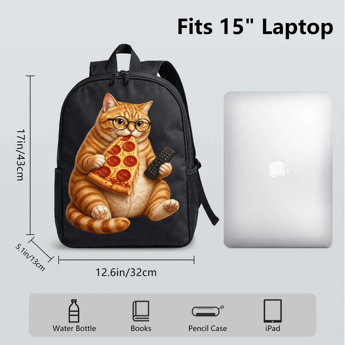 Funny Cat Pizza Slice Backpack - Durable High-Density Weave, Perfect for Campus & Commute
