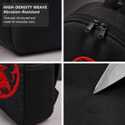 Black Backpack with Red Wolf Embroidery, Durable High-Density Weave, Fits 15" Laptop, Perfect for Everyday Use or Gift
