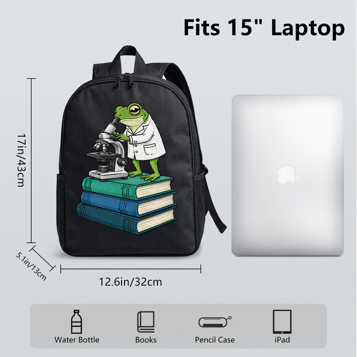 Backpack with Frog Scientist Design, Durable High-Density Weave, Campus & Commute Ready