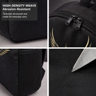 Phoenix Bird Backpack for Campus & Commute - Durable High-Density Weave, Black with Gold Design