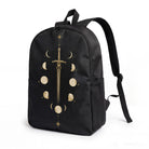 Black Backpack with Golden Sword & Moon Phases Design, Durable High-Density Weave, Campus & Commute Ready