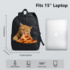 Black Backpack with Cat & Pizza Design, Durable High-Density Weave, Campus & Commute Ready