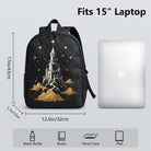 Black Backpack with Golden Castle & Moon Phases Design, Durable High-Density Weave for Campus & Commute