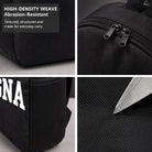 Black Lasagna Text Backpack with High-Density Weave, Campus & Commute Ready