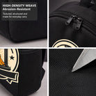Black Backpack with Orange Melted Figure Design, Durable High-Density Weave for Campus & Commute