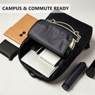 Black Backpack with Orange Melted Figure Design, Durable High-Density Weave for Campus & Commute