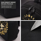 Black Wolf Moon Embroidered Backpack, Gothic Style, High-Density Weave Material, Campus & Commute Ready