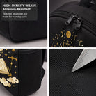 Black Backpack with Golden Magic Book & Sword Design, Durable High-Density Weave, Perfect for Campus & Commute