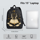 Black Backpack with Golden Magic Book & Sword Design, Durable High-Density Weave, Perfect for Campus & Commute
