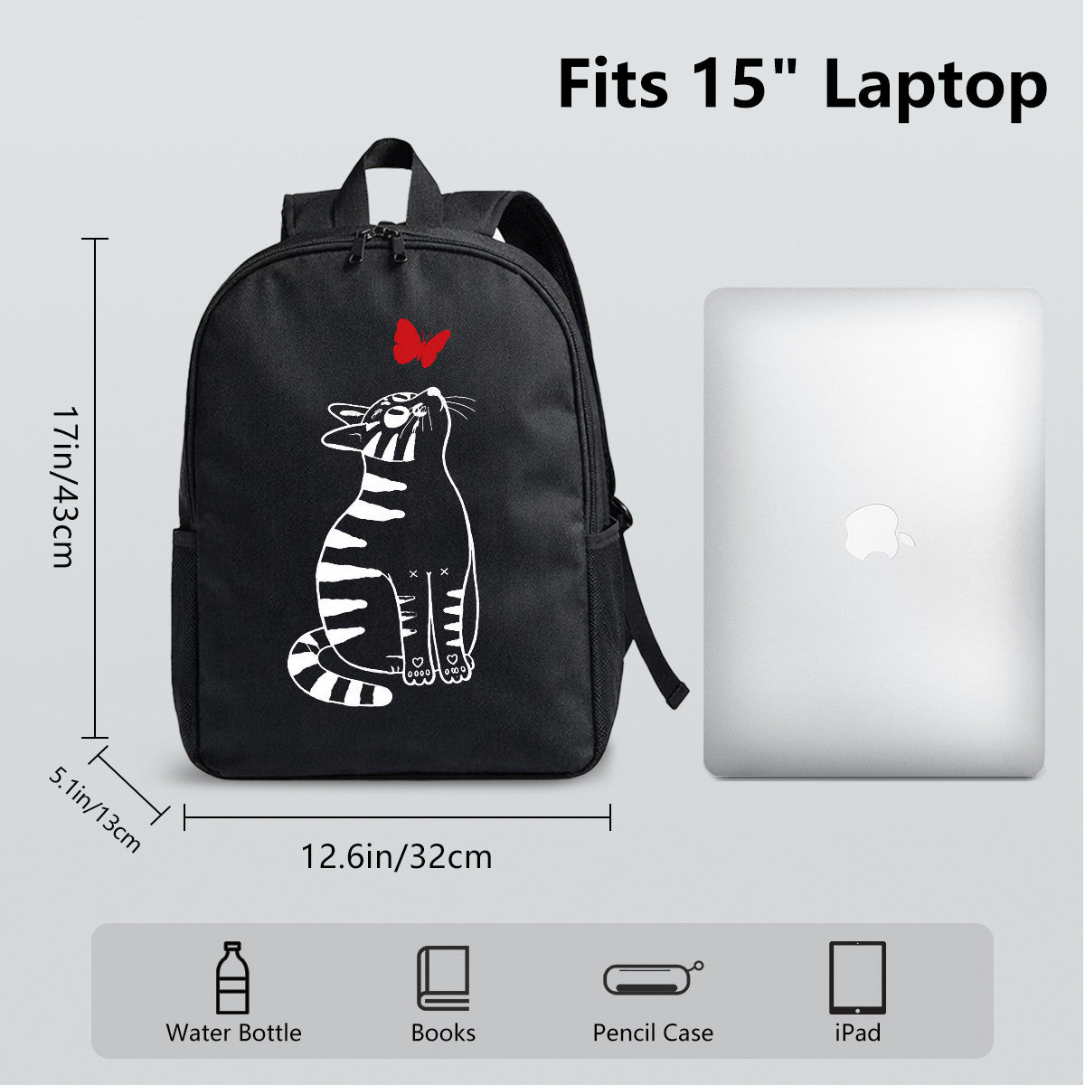 Black Cat Butterfly Backpack, Durable High-Density Weave, Campus & Commute Ready