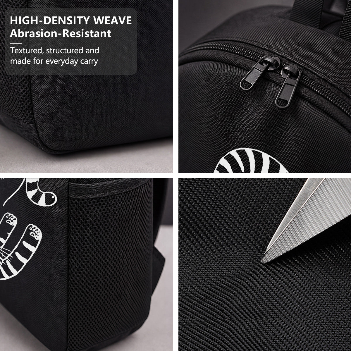 Black Cat Pattern Backpack with High-Density Weave - Durable Campus & Commute Bag
