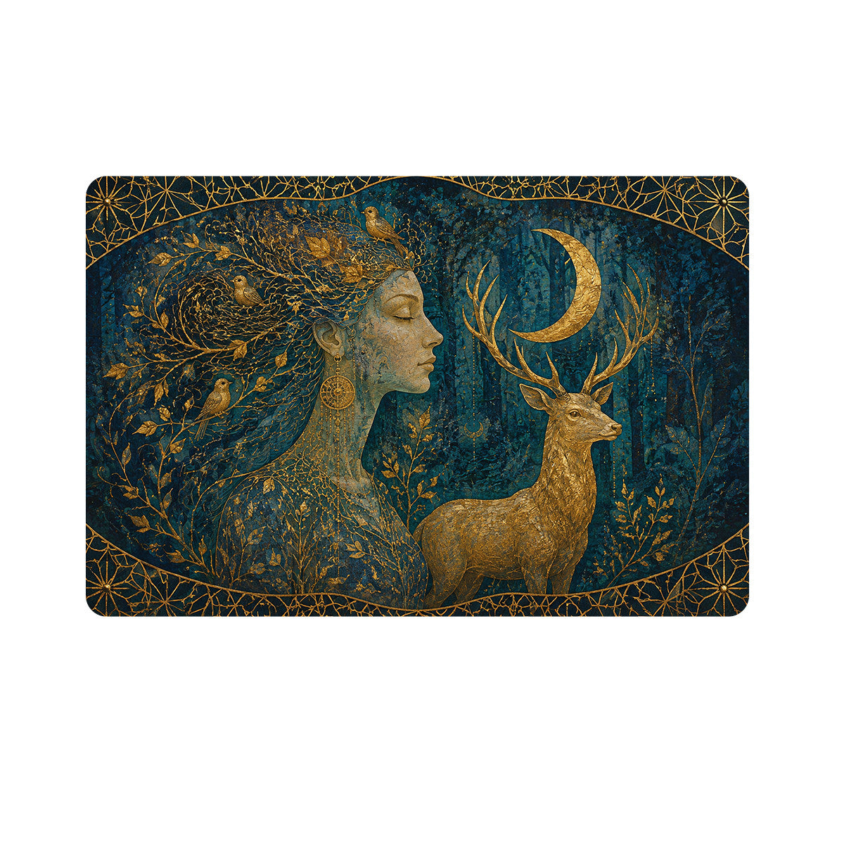 Elegant Forest Goddess & Deer Placemat, Artistic Design, Non-Slip Material, Perfect for Kitchen or Bathroom
