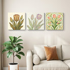 Boho Tulip Floral Framed Canvas Wall Art Set of 3 Neutral Botanical Prints Minimalist Floral Decor for Living Room Bedroom Gallery Wrapped