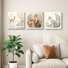 3 Piece Minimalist Forest Animal Canvas Wall Art Modern Paper-cut Style Deer & Fox Prints UV Printed Gallery Wrapped Nursery & Living Room Decor