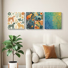 3 Piece Wildlife Folk Art Canvas Wall Art Set Modern Boho Animal Prints with Lion & Leopard UV Printed Gallery Wrapped Decor for Living Room