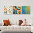 3 Piece Wildlife Folk Art Canvas Wall Art Set Modern Boho Animal Prints with Lion & Leopard UV Printed Gallery Wrapped Decor for Living Room