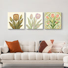 Boho Tulip Floral Framed Canvas Wall Art Set of 3 Neutral Botanical Prints Minimalist Floral Decor for Living Room Bedroom Gallery Wrapped