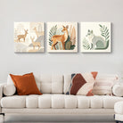 3 Piece Minimalist Forest Animal Canvas Wall Art Modern Paper-cut Style Deer & Fox Prints UV Printed Gallery Wrapped Nursery & Living Room Decor