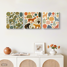 3 Piece Folk Art Woodland Animal Canvas Wall Art Set Gallery Wrapped Tribal Animal Prints UV Printed Framed Art for Nursery & Living Room