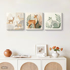 3 Piece Minimalist Forest Animal Canvas Wall Art Modern Paper-cut Style Deer & Fox Prints UV Printed Gallery Wrapped Nursery & Living Room Decor