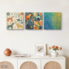 3 Piece Wildlife Folk Art Canvas Wall Art Set Modern Boho Animal Prints with Lion & Leopard UV Printed Gallery Wrapped Decor for Living Room