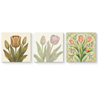 Boho Tulip Floral Framed Canvas Wall Art Set of 3 Neutral Botanical Prints Minimalist Floral Decor for Living Room Bedroom Gallery Wrapped