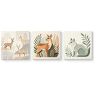 3 Piece Minimalist Forest Animal Canvas Wall Art Modern Paper-cut Style Deer & Fox Prints UV Printed Gallery Wrapped Nursery & Living Room Decor